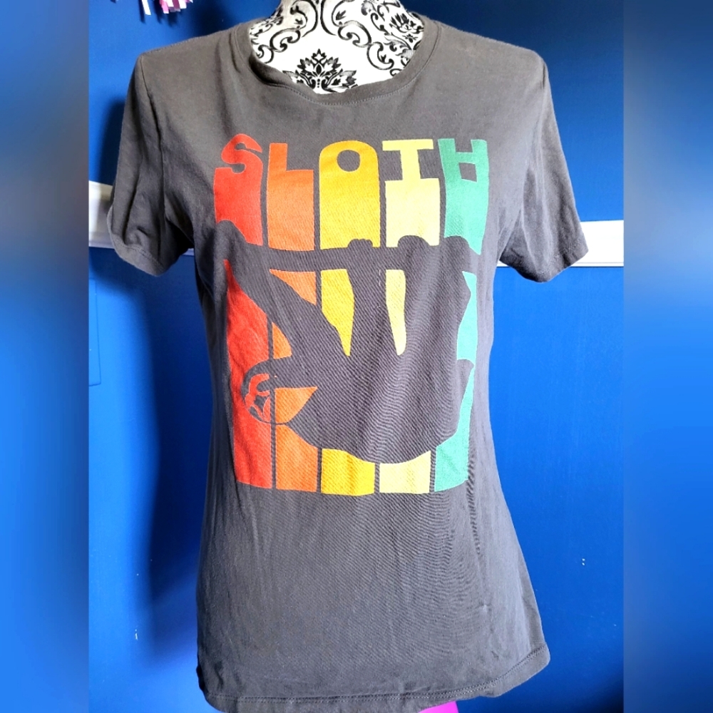 Tee shirt with sloth logo M Grey with multi color screenprint